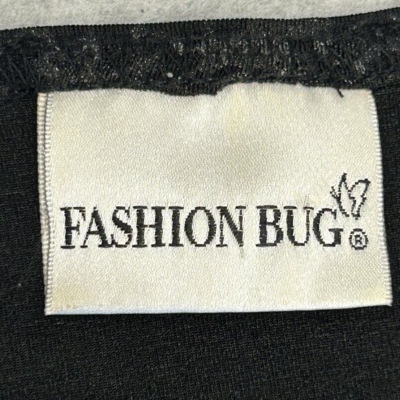 VTG FASHION BUG 90s Sleeveless Blouse Sz L Black Floral Silky Shell Round Neck - Picture 6 of 7